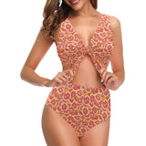 Tropical grapefruit pattern Chest Bowknot High Waisted Bikini Swimsuit