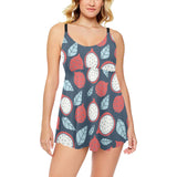 dragon fruits dark blue background Chest Sexy Pleated Two Piece Swim Dress
