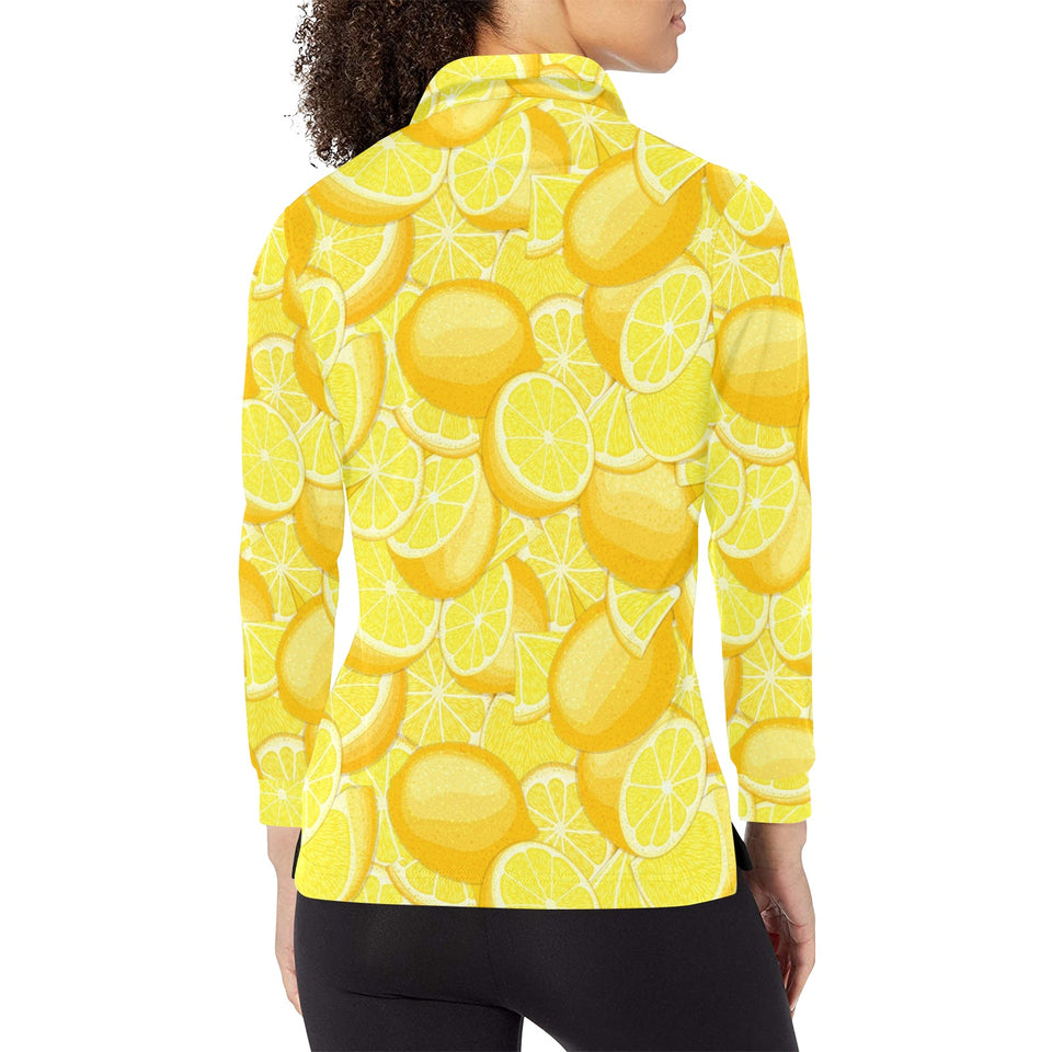 lemon pattern Women's Long Sleeve Polo Shirt