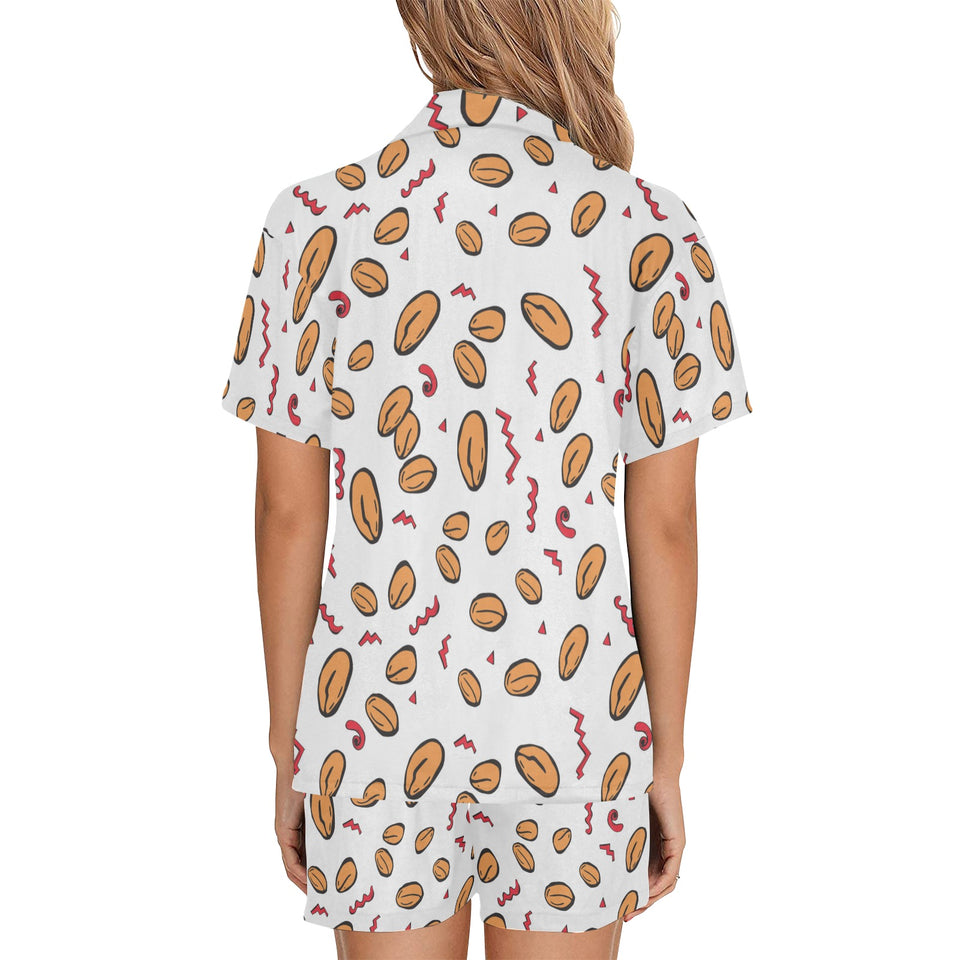 peanuts pattern background Women's V-Neck Short Pajama Set