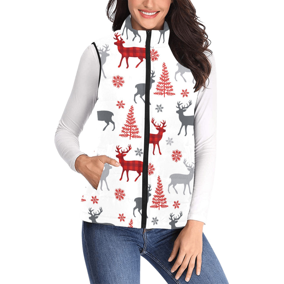 Deer tree snowflakes chrismas pattern Women's Padded Vest