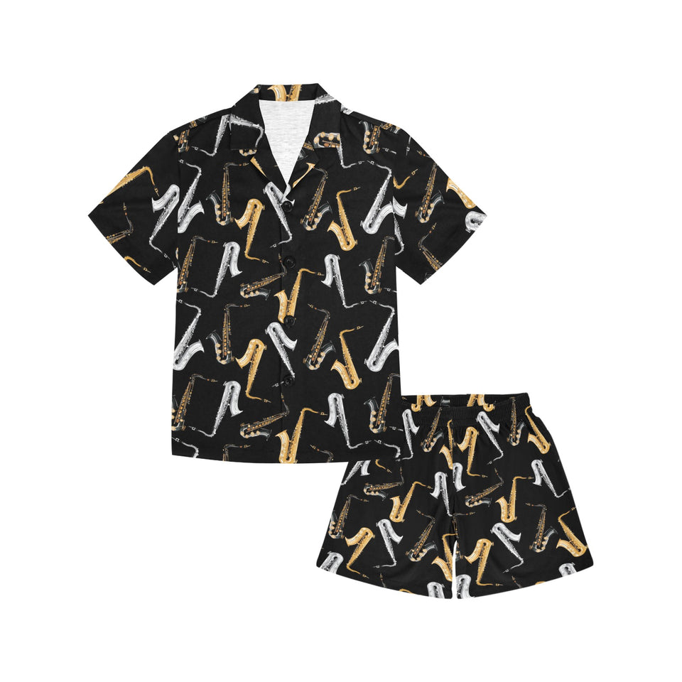 saxophone design pattern Kids' Boys' Girls' V-Neck Short Pajama Set