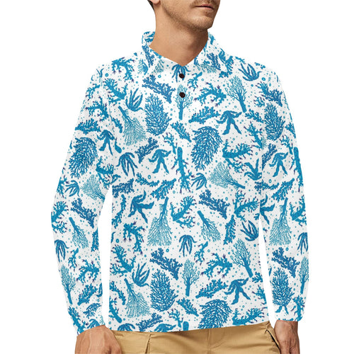 Coral Reef Pattern Print Design 01 Men's Long Sleeve Polo Shirt