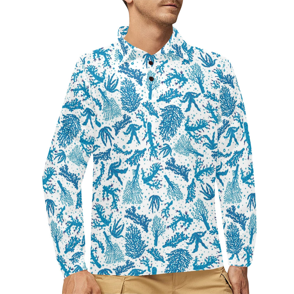 Coral Reef Pattern Print Design 01 Men's Long Sleeve Polo Shirt