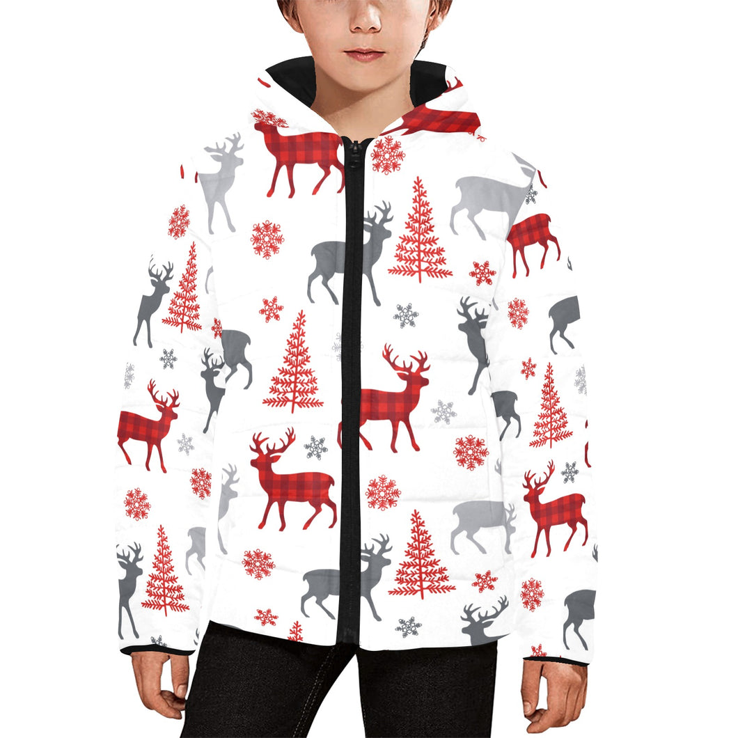 Deer tree snowflakes chrismas pattern Kids' Boys' Girls' Padded Hooded Jacket