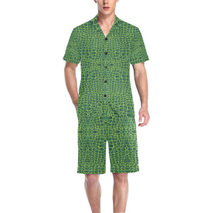 Crocodile Skin Printed Men's V-Neck Short Pajama Set