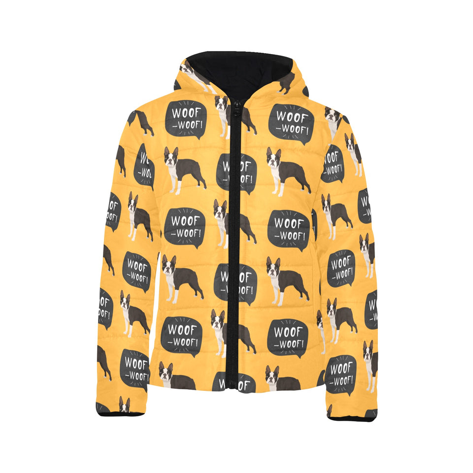 Boston terrier design pattern Kids' Boys' Girls' Padded Hooded Jacket