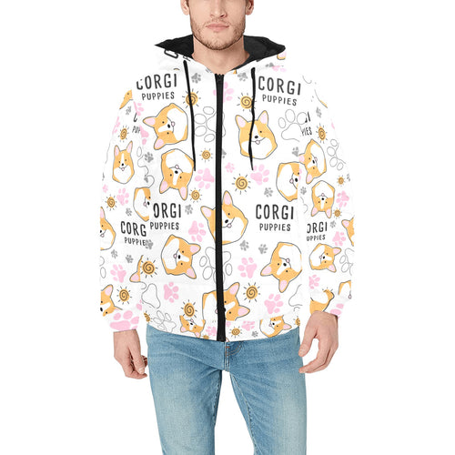 Corgi Dog Pattern Men's Padded Hooded Jacket