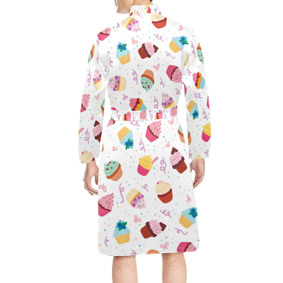 Cake cupcake design pattern Men's Long Sleeve Belted Night Robe