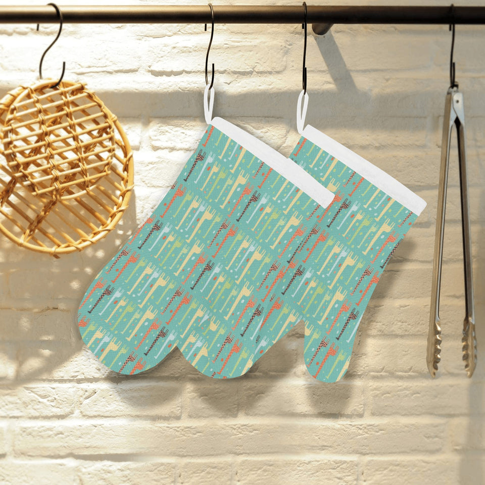 Giraffe Pattern Print Design 01 Heat Resistant Oven Mitts