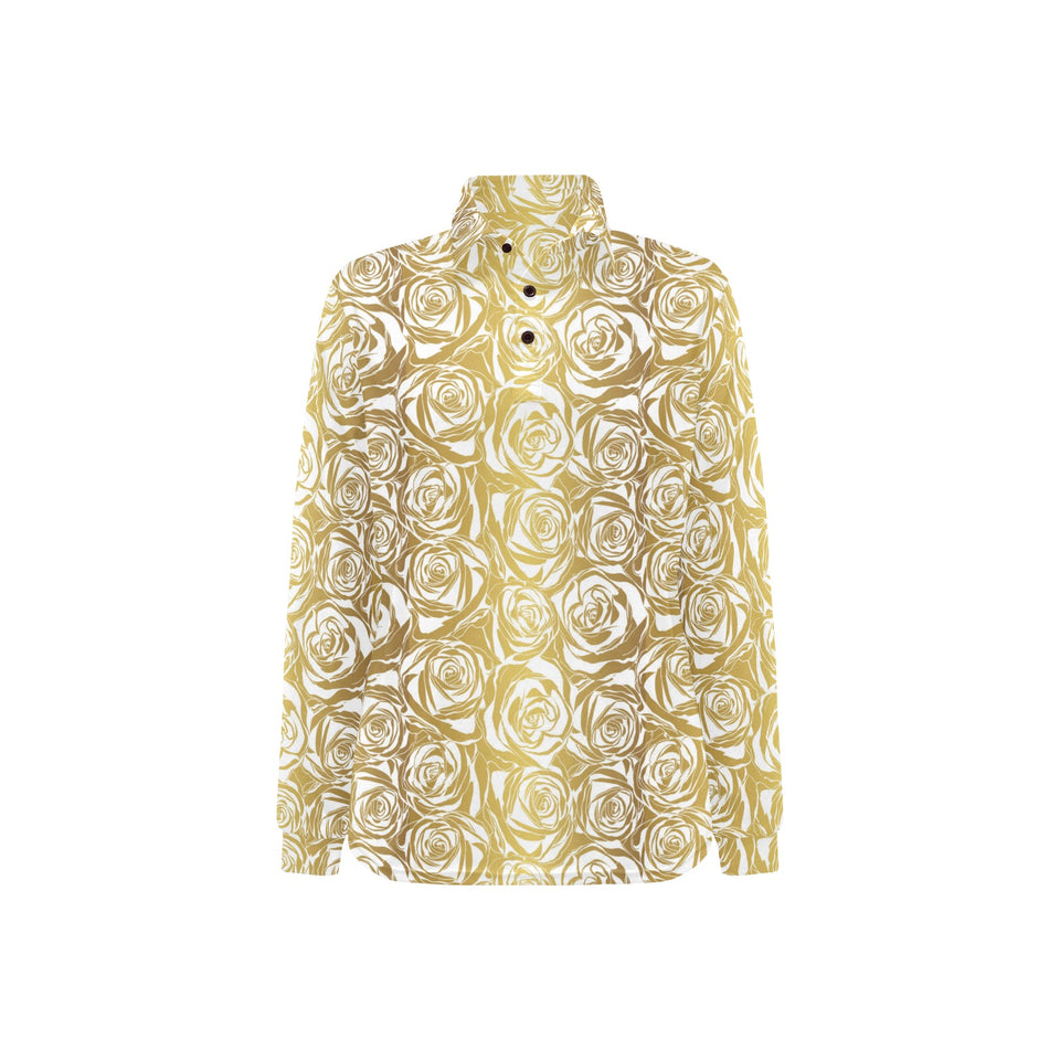 Rose Pattern Print Design 05 Women's Long Sleeve Polo Shirt