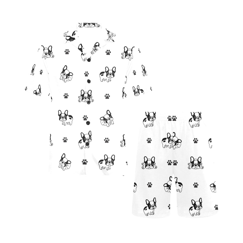 Cute french bulldog paw pattern Men's V-Neck Short Pajama Set