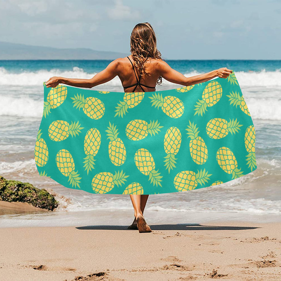 Pineapples pattern green background Beach Towel