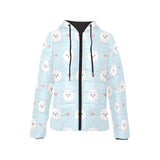 White cute pomeranian pattern Women's Padded Hooded Jacket
