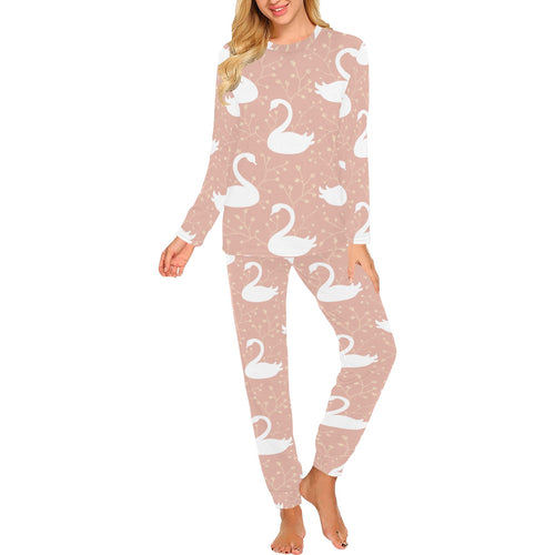 Swan flower light pink background Women's All Over Print Pajama Set