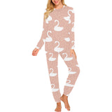 Swan flower light pink background Women's All Over Print Pajama Set