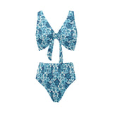 Hibiscus Pattern Print Design 03 Chest Bowknot High Waisted Bikini Swimsuit