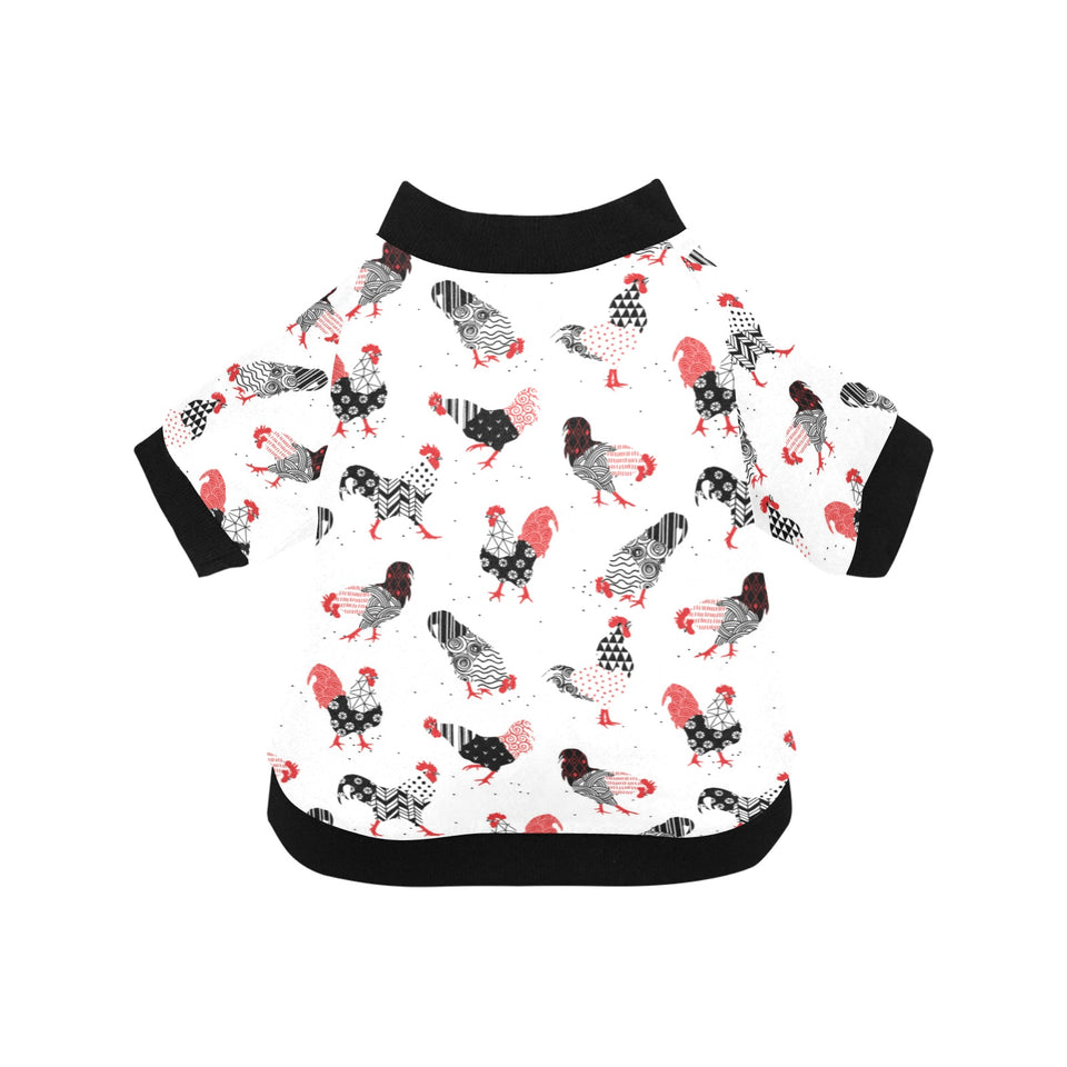 Cool rooster chicken cock floral ornament backgrou All Over Print Pet Dog Round Neck Fuzzy Shirt