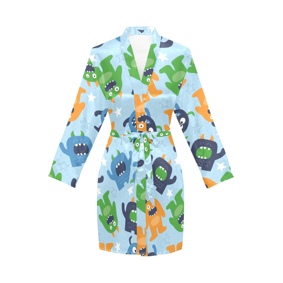 Alien Pattern Print Design 04 Women's Long Sleeve Belted Night Robe