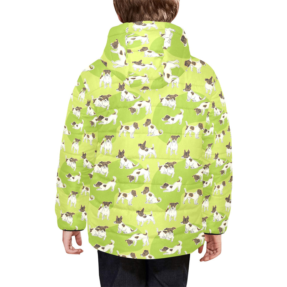 Jack Russel Pattern Print Design 01 Kids' Boys' Girls' Padded Hooded Jacket