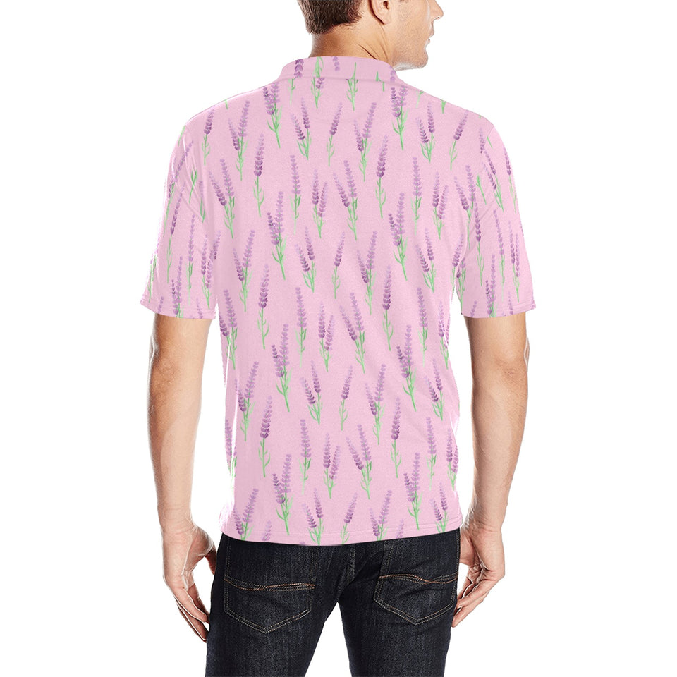Lavender pattern pink background Men's All Over Print Polo Shirt