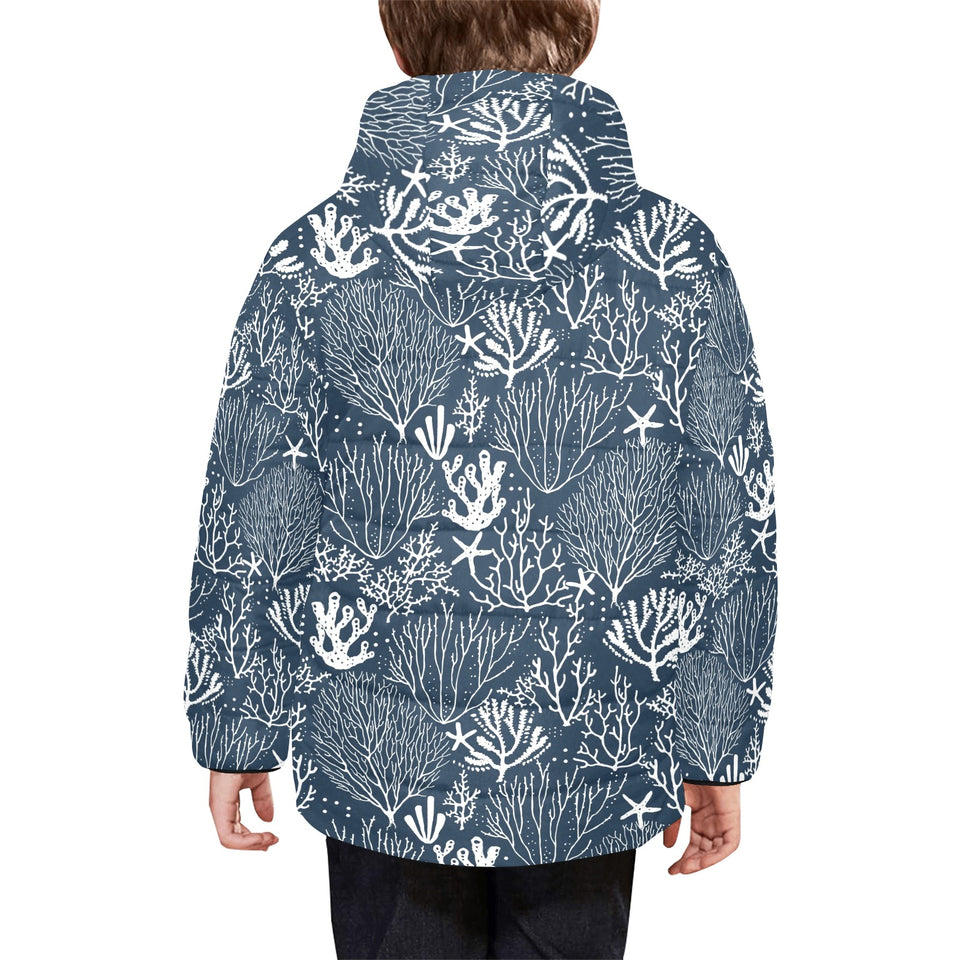 Coral Reef Pattern Print Design 05 Kids' Boys' Girls' Padded Hooded Jacket