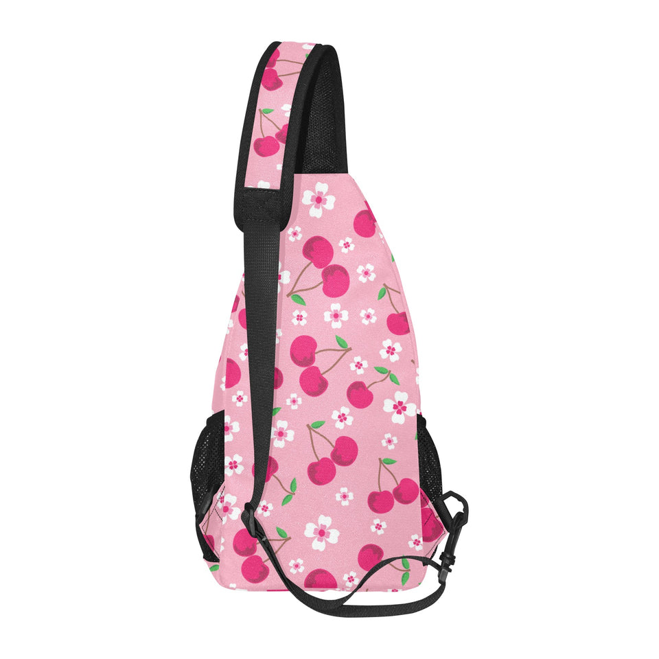 cherry flower pattern pink background All Over Print Chest Bag