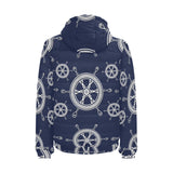 nautical steering wheel design pattern Men's Padded Hooded Jacket