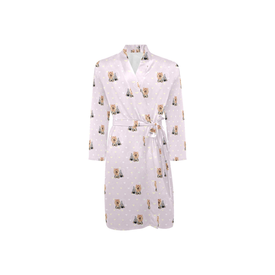 Yorkshire Terrier Pattern Print Design 02 Men's Long Sleeve Belted Night Robe