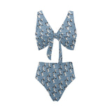 Seagull Pattern Print Design 04 Chest Bowknot High Waisted Bikini Swimsuit