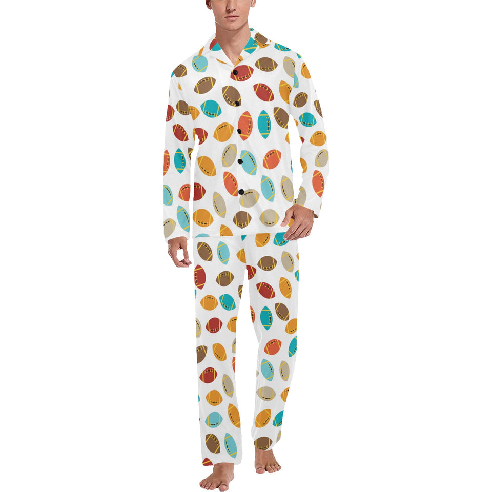 Colorful american football ball pattern Men's Long Pajama Set