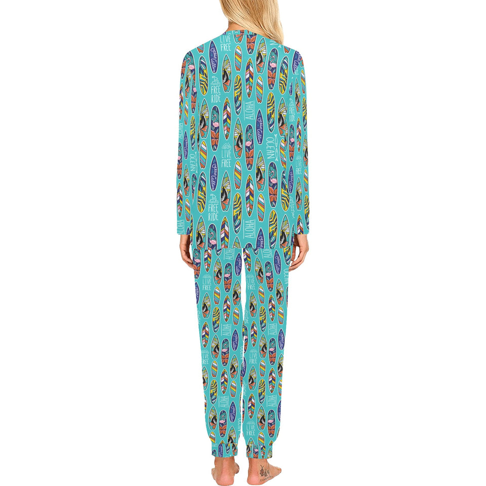 Surfboard Pattern Print Design 05 Women's All Over Print Pajama Set