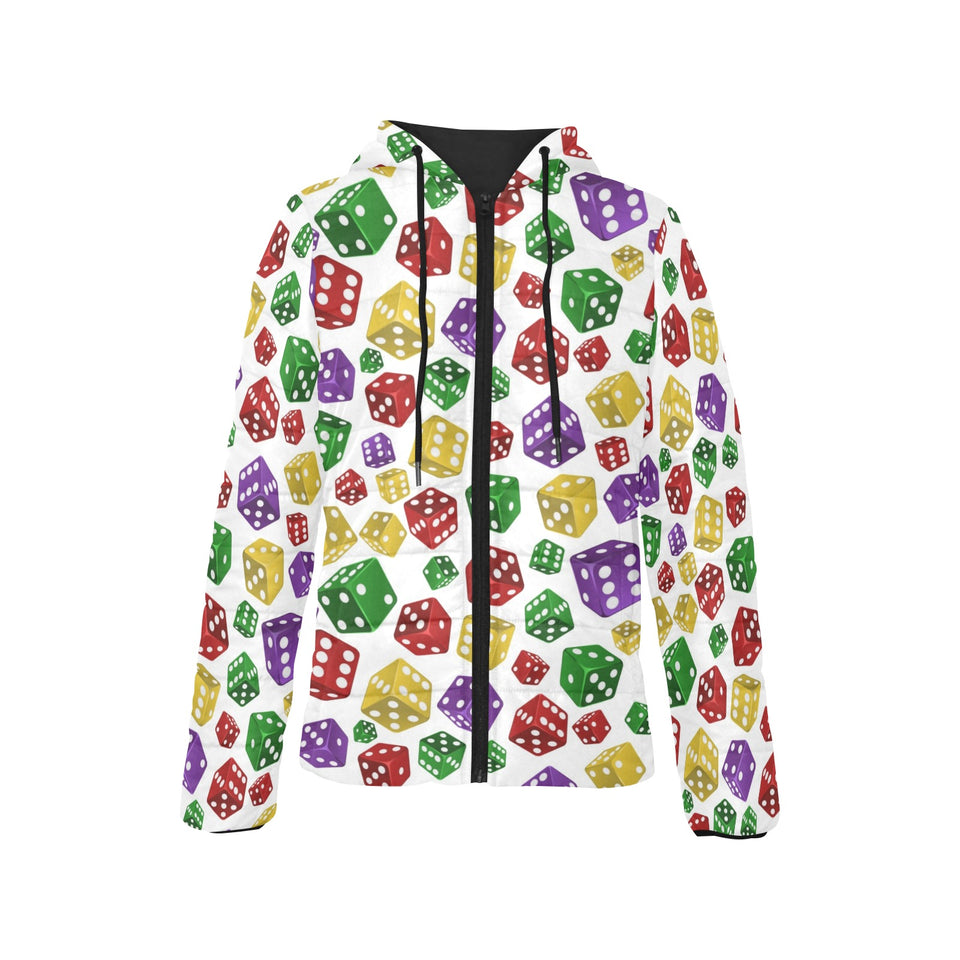 Dice Pattern Print Design 03 Women's Padded Hooded Jacket