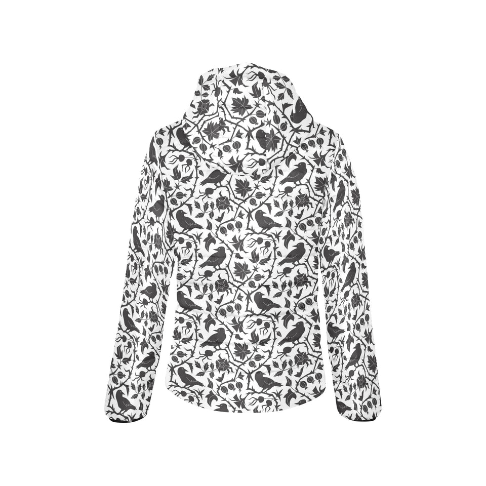 Crow dark floral pattern Women's Padded Hooded Jacket