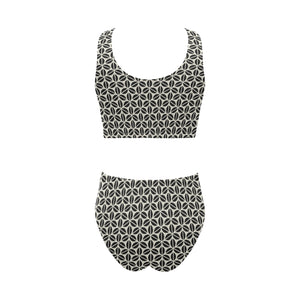 Coffee bean abstract modern pattern Chest Bowknot High Waisted Bikini Swimsuit