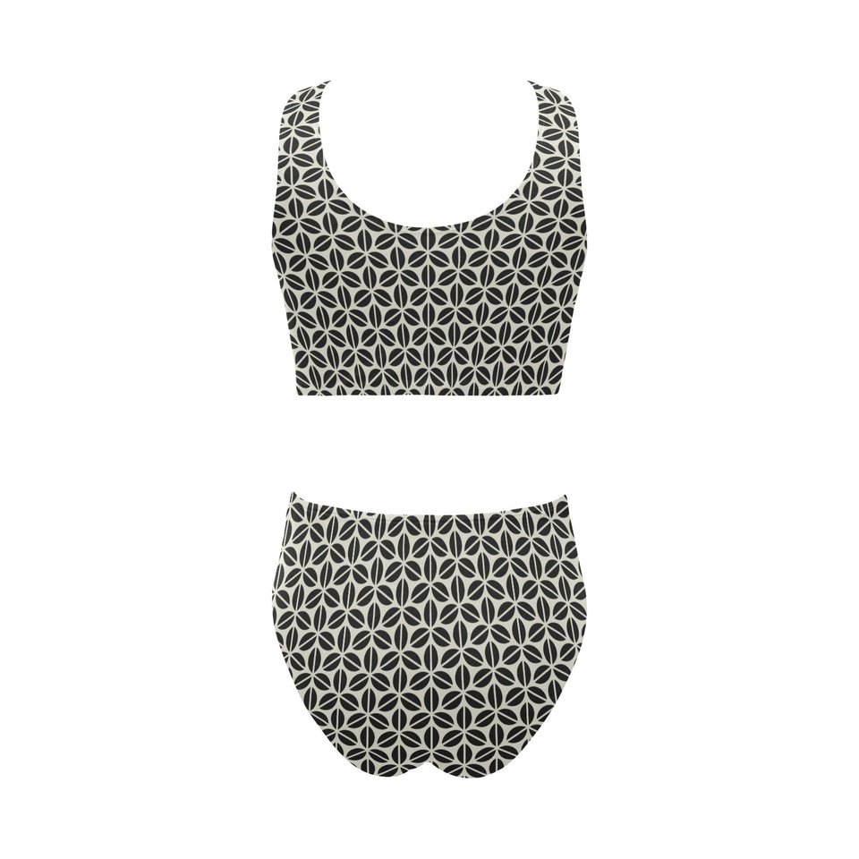 Coffee bean abstract modern pattern Chest Bowknot High Waisted Bikini Swimsuit