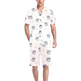 cute raccoons leaves pattern Men's V-Neck Short Pajama Set