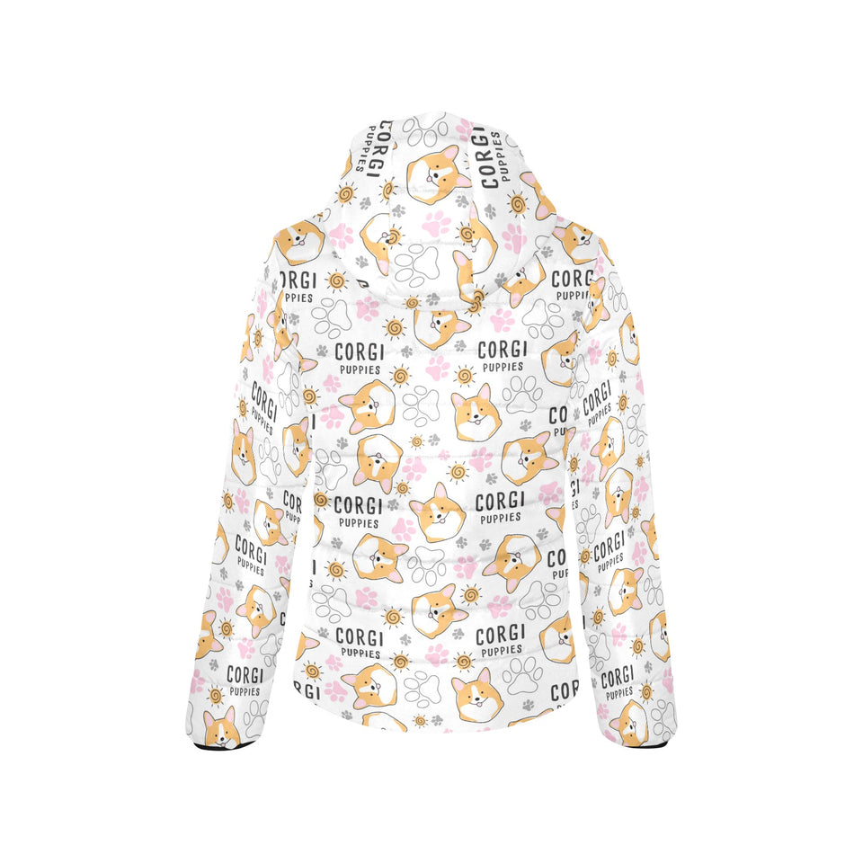 Corgi Dog Pattern Women's Padded Hooded Jacket