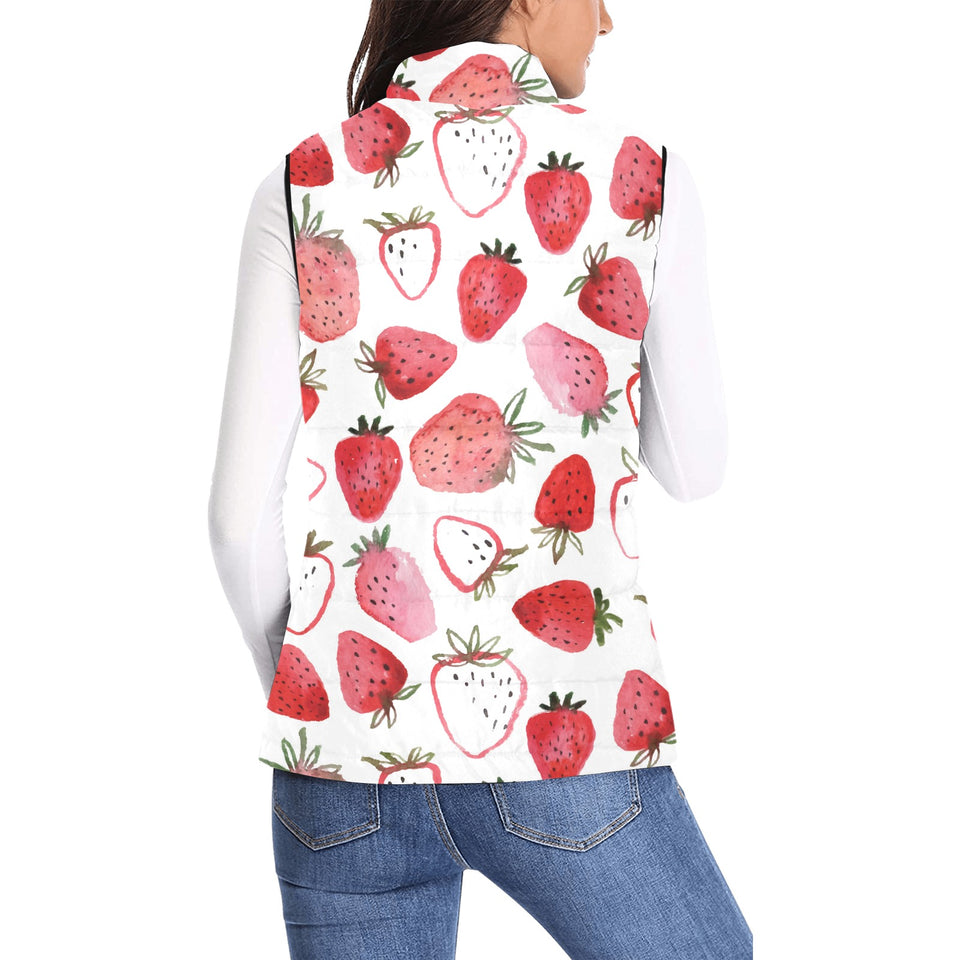 watercolor hand drawn beautiful strawberry pattern Women's Padded Vest
