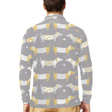 Cute dachshund dog pattern Men's Long Sleeve Polo Shirt