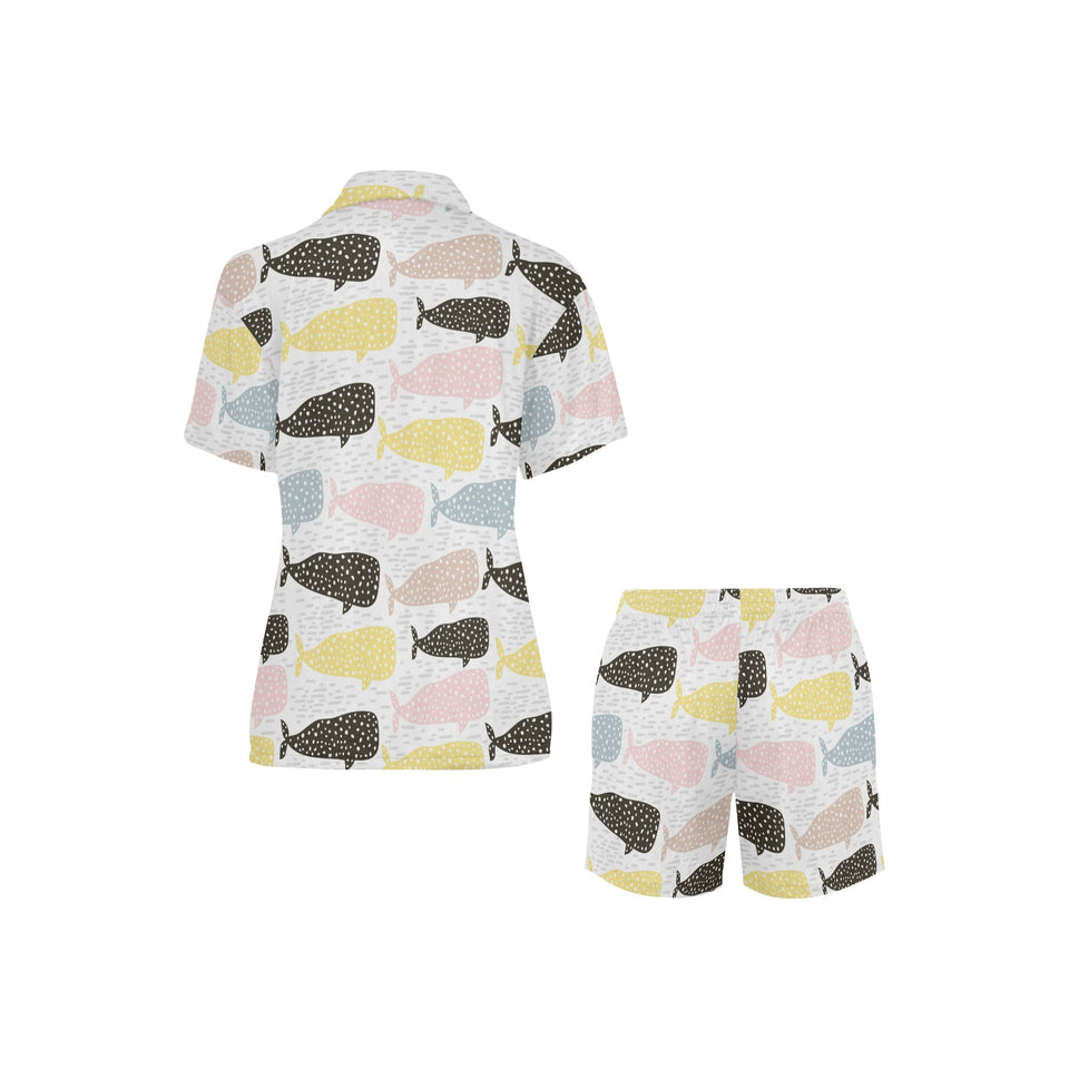 Whale dot pattern Women's V-Neck Short Pajama Set