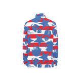 American football ball star stripes pattern Women's Long Sleeve Polo Shirt