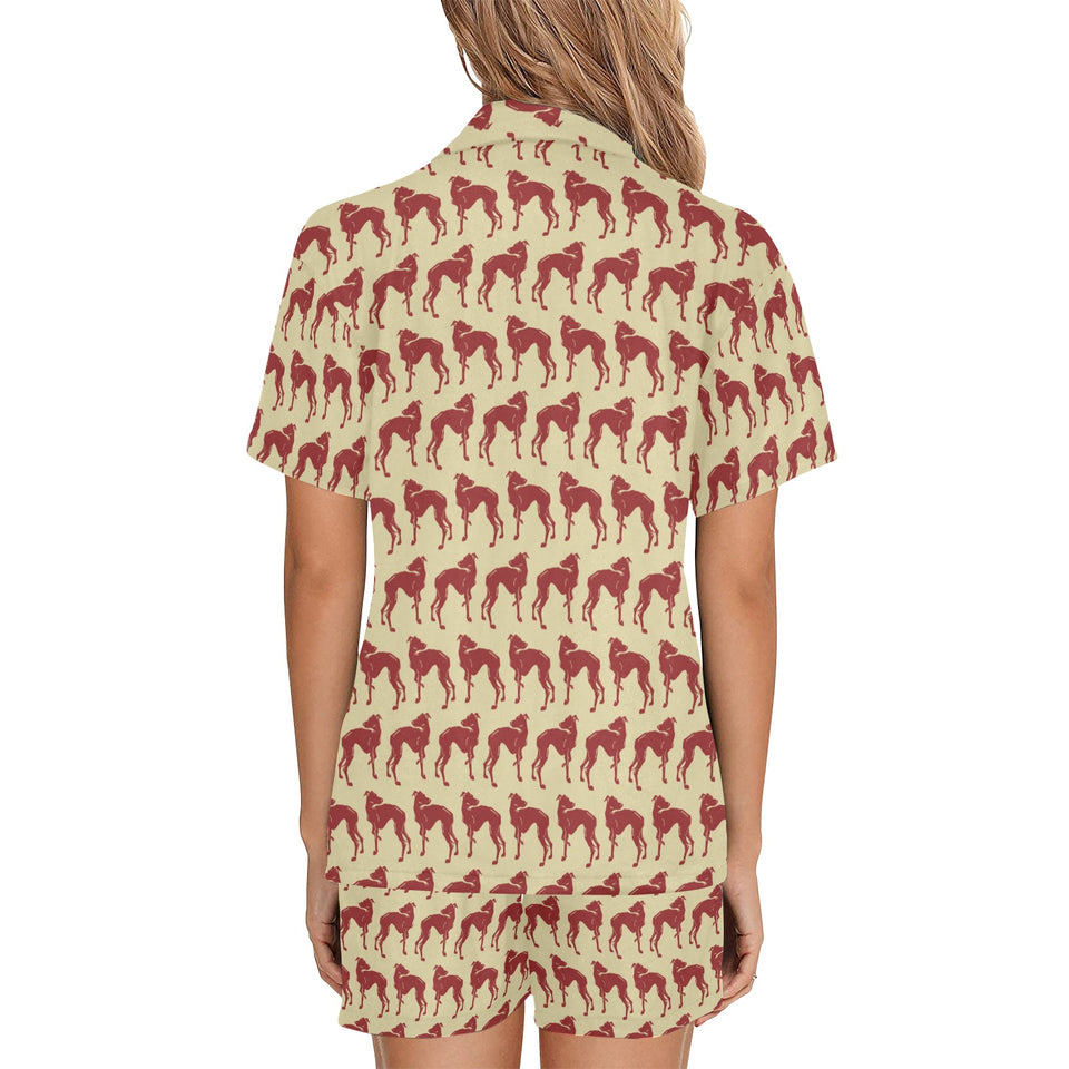 Greyhound Pattern Print Design 04 Women's V-Neck Short Pajama Set