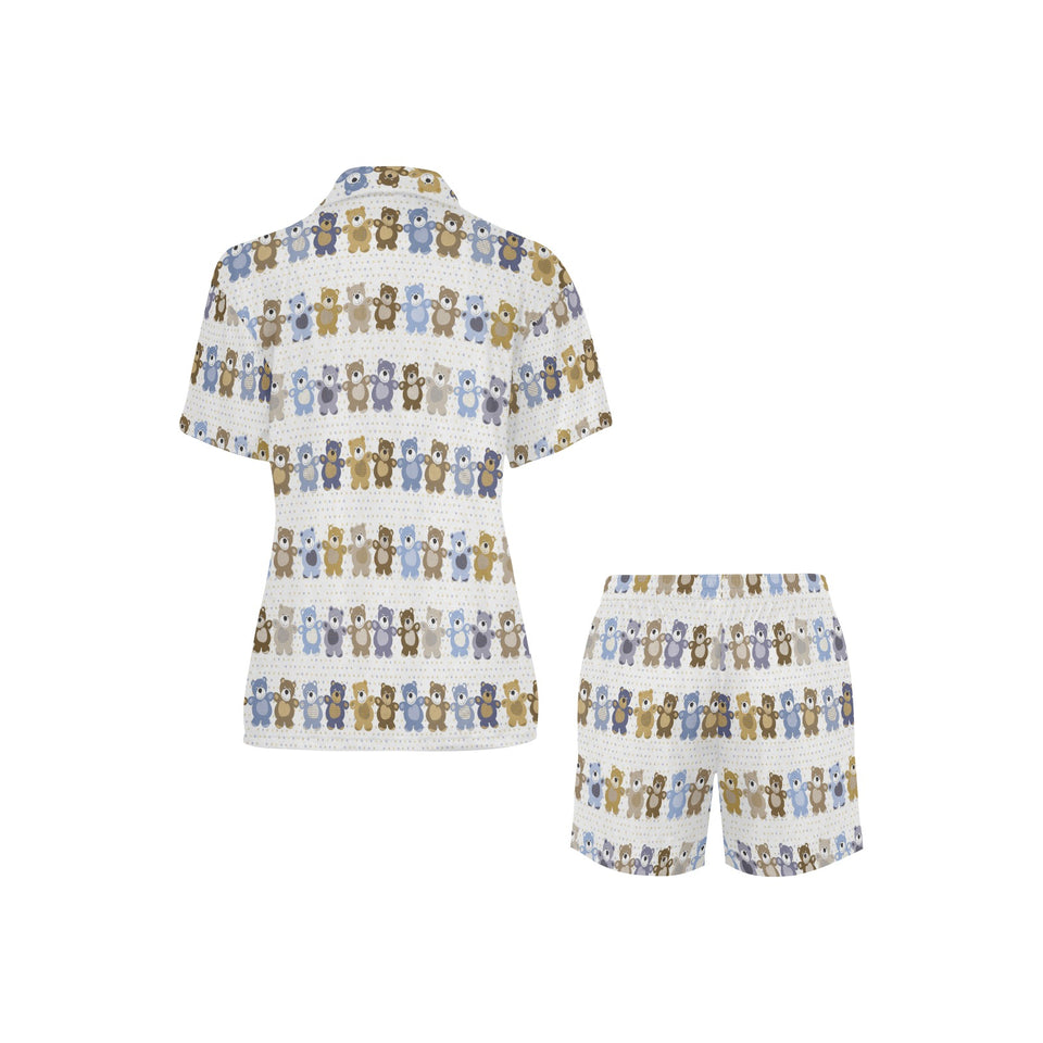 Teddy Bear Pattern Print Design 02 Women's V-Neck Short Pajama Set