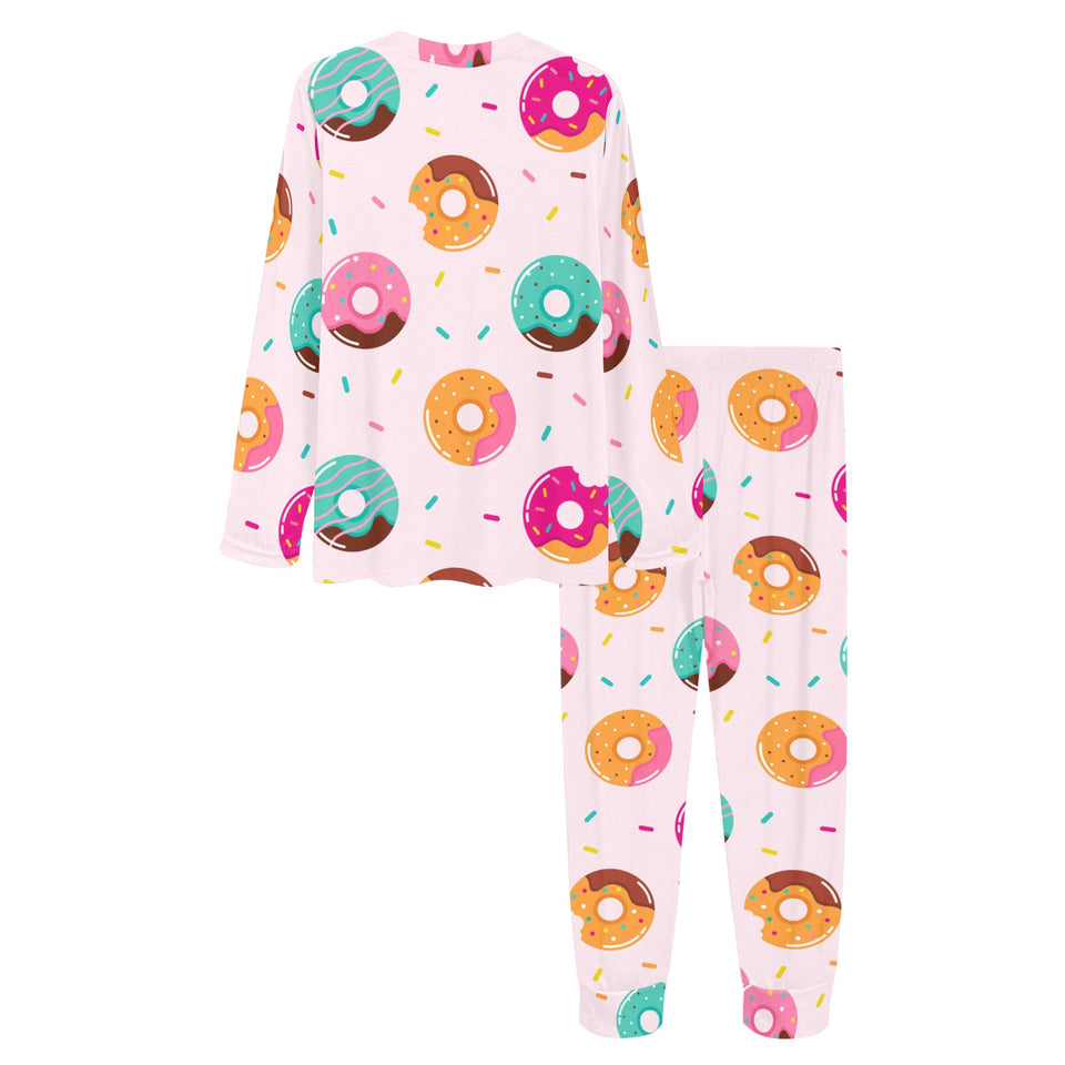 Donut pattern glaze pink background Women's All Over Print Pajama Set