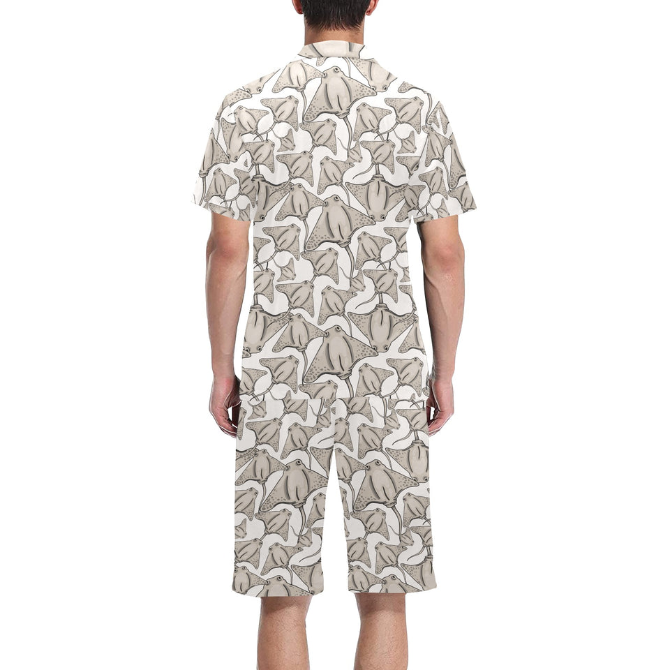 Stingray Pattern Print Design 05 Men's V-Neck Short Pajama Set
