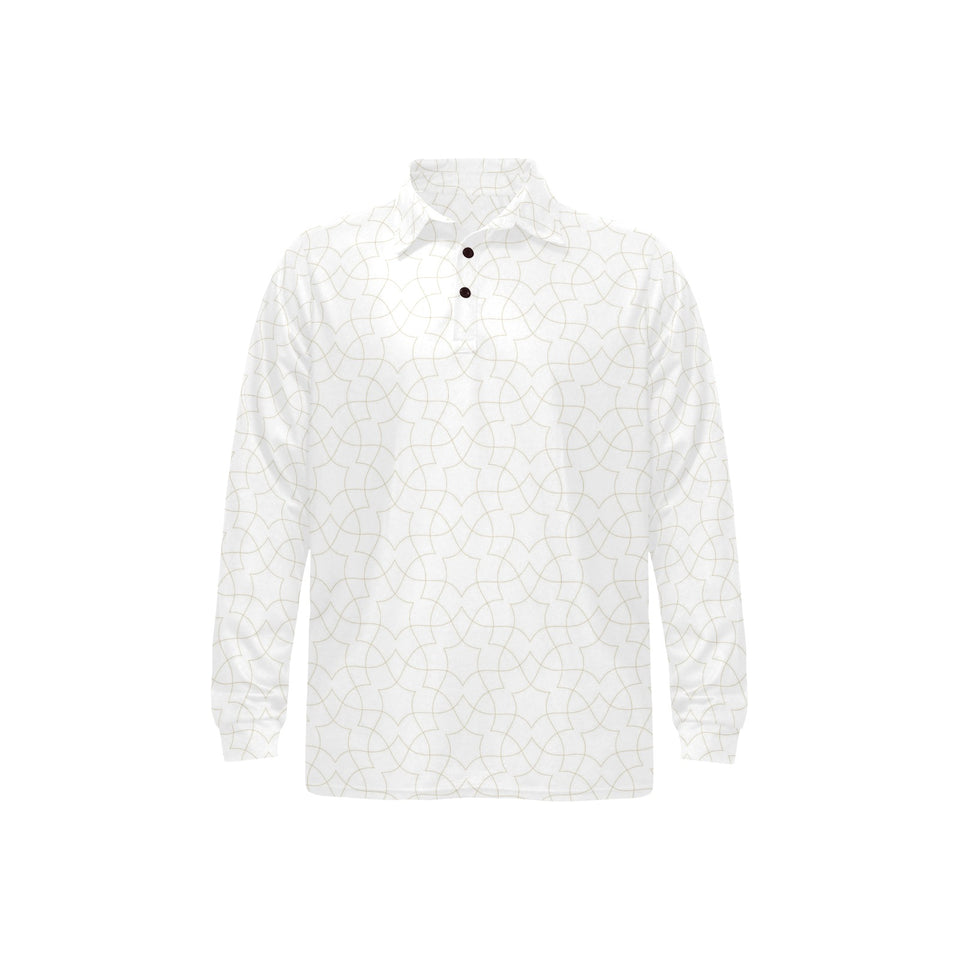 arabic white pattern Men's Long Sleeve Polo Shirt