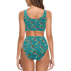 Hedgehog Pattern Print Design 01 Chest Bowknot High Waisted Bikini Swimsuit