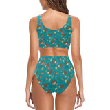 Hedgehog Pattern Print Design 01 Chest Bowknot High Waisted Bikini Swimsuit