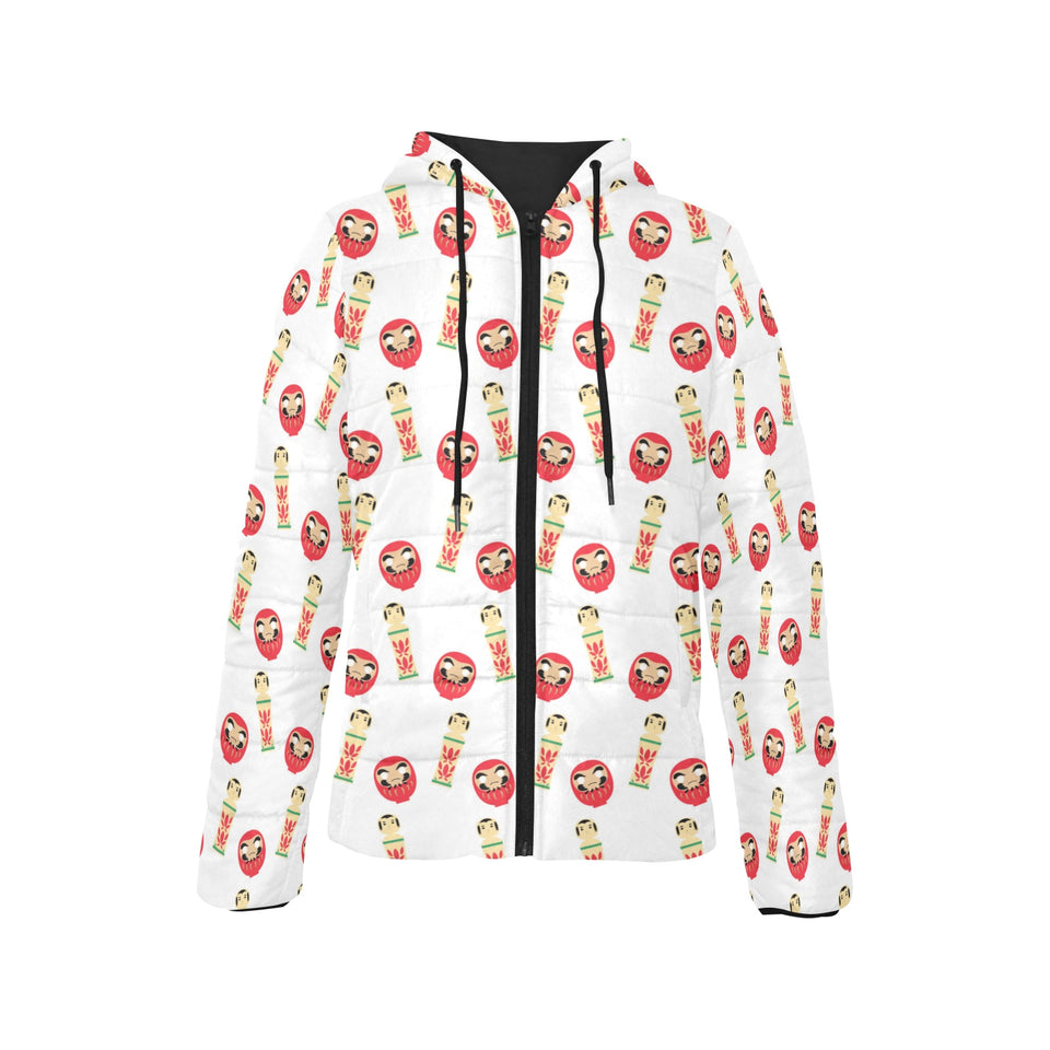 Daruma japanese wooden doll Women's Padded Hooded Jacket